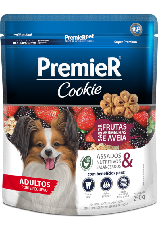 Embalagem PremieR Cookie para cães adultos de pequeno porte, frutas vermelhas e aveia