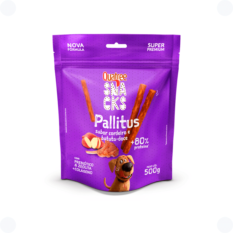 Embalagem Quatree Snacks Pallitus sabor cordeiro e batata-doce, 500 g